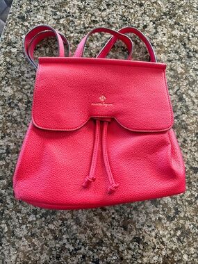 Nanette Lepore Bright Red Pebbled Leather Drawstring Backpack